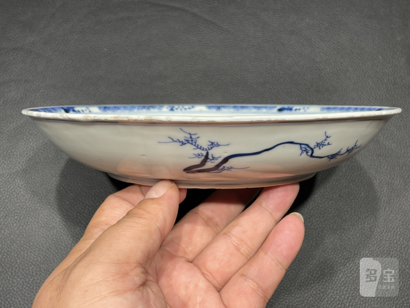 清康熙 早期青花披麻皴山水人物纹盘 - 图7
